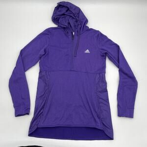 ADIDAS Sweatshirt Purple Hooded 1/2 Zip Pullover Nylon Panel Womens Size S